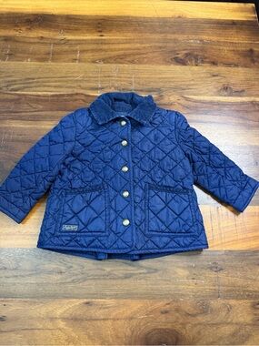 Ralph Lauren Baby Girls 18M Navy Quilted Barn Jacket Corduroy Collar